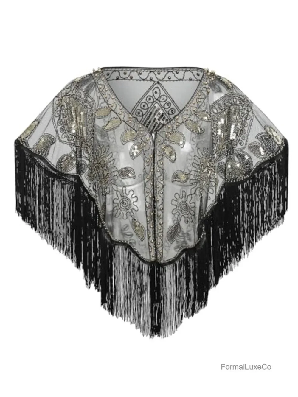 1920s Sequin Beaded Evening Cape Wrap Shawl Gatsby Party